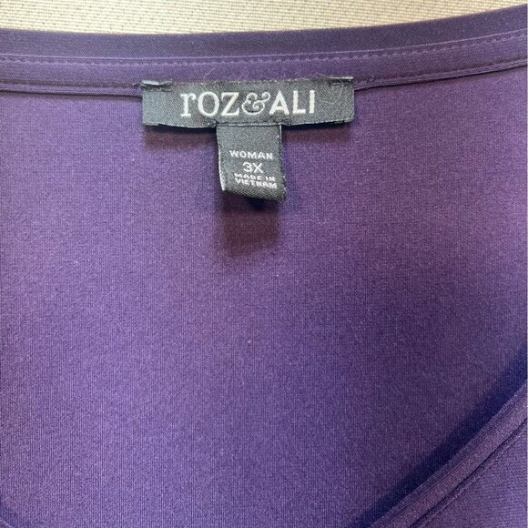 Roz & Ali Womens Long Sleeve T-Shirt Size 3X Purple V-Neck Stretch Casual Top - Picture 2 of 9